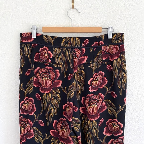 Ann Taylor Floral Wide Leg Pants Black Pink Green Botanical Trouser Petite 12 - Picture 6 of 10